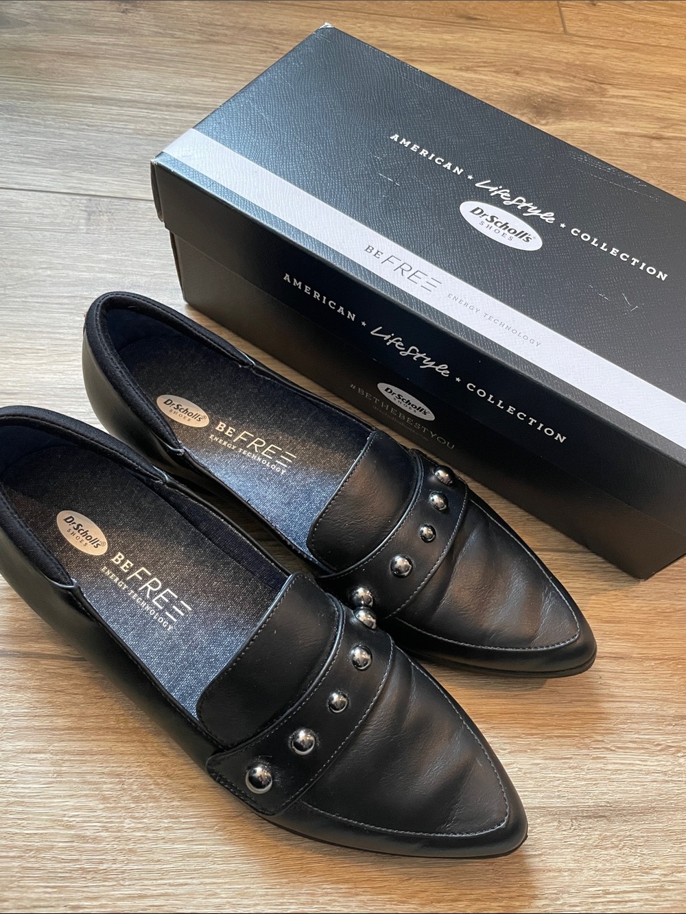 Dr Scholl's Leo Stud Be Free Energy Technology Womens Flats Black Size 8